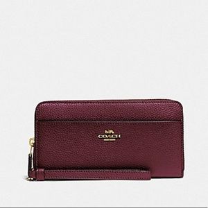 Coach Accordion Zipper Wallet Metallic Wine